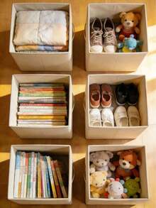 3pcs Collapsible Fabric Storage Cubes Organizer With Handles, Foldable Storage Bins For Shelves And Closets, Beige Cube Storage Boxes For Home Organization, Toys, Clothes, And Blankets - Multicolor - View 6