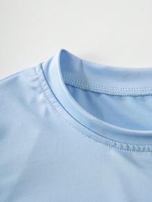SHEIN Casuvi Kids 青少年男孩字母印花短袖T恤與長褲休閒兩件套 - 藍色 - 查看 5