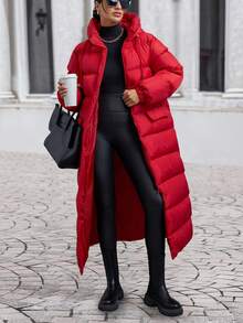 EURMUSE Premium Quality, Keep Warm Feature Maxi Lenght Puffer Wintercoat - Red - View 5