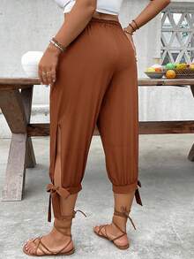 EMERY ROSE Plus Size High Waist Tapered Leg Tie-Up 7/10 Pants Spring/Summer - Yellow - View 6