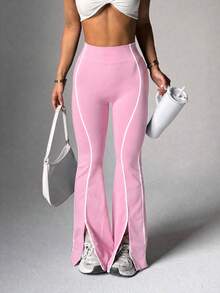Dewbera Dewbera Women's Seamless Contrast Color Sports Pants - Pink - View 6