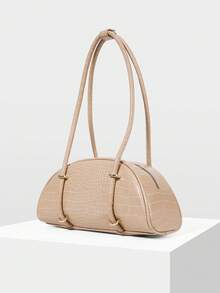 MOTF WOMEN'S FASHION RETRO APRICOT CROCODILE PATTERN SHOULDER BAG, SIMPLE AND CHIC HALF-MOON BAG, FOR DAILY, COMMUTING, SHOPPING, TRAVEL, FESTIVALS - Apricot - View 2