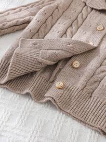 Cozy Pixies Baby Girl Solid Color Peter Pan Collar Long Sleeve Cardigan Sweater - Khaki - View 5