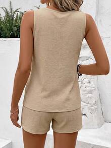Mellowie Conjunto de 2 piezas de talla grande con textura minimalista adecuado para el verano - Beis - Ver 2