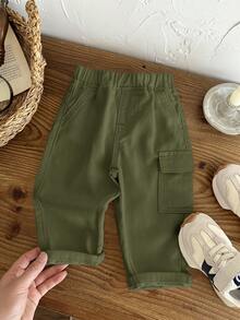 SHEIN LMoss Kids 男嬰白色丹寧修身錐腳長褲 - 軍綠色 - 查看 7