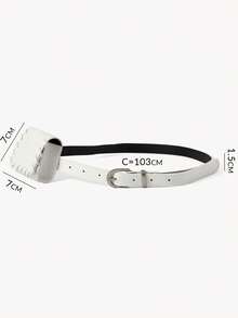 Opalesca Minimalist Style White Pin Buckle Belt Small Bag Set, Open Thread Sewn Mini Square Fanny Pack Integrated Thin Belt, Korean Niche Matching Dress Jeans - White - View 8