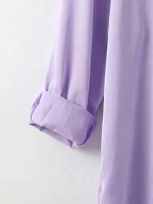 SHEIN CURVE+ 大尺碼女款素色長袖單排扣休閒寬鬆襯衫 - 淡紫色 - 查看 4