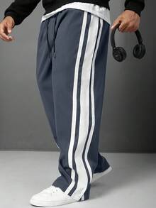 Manfinity Homme Pantalones rectos casuales y versátiles con cintura de cordón para hombres de talla grande para uso diario - Neblina azul - Ver 3