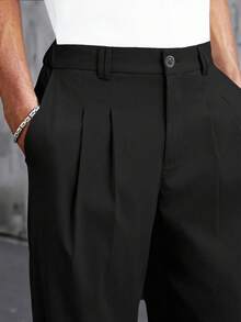 Manfinity Homme Men's Plus Size Solid Color Pleated Pocket Casual Versatile Daily Travel Long Pants - Black - View 5