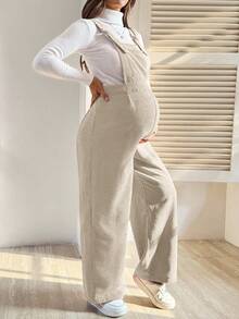 SHEIN Overol de maternidad casual versátil de unicolor para otoño - Caqui - Ver 1