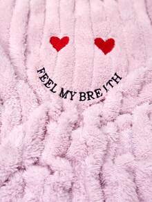 RueChic Heart And Letter Embroidered Flannel Homewear Set - Pink - View 5