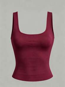 1 pieza aleatoria de 6 diseños; Camisola corta de cuello cuadrado de unicolor para niñas, prenda interior básica ajustada para capas - Multicolor - Ver 3