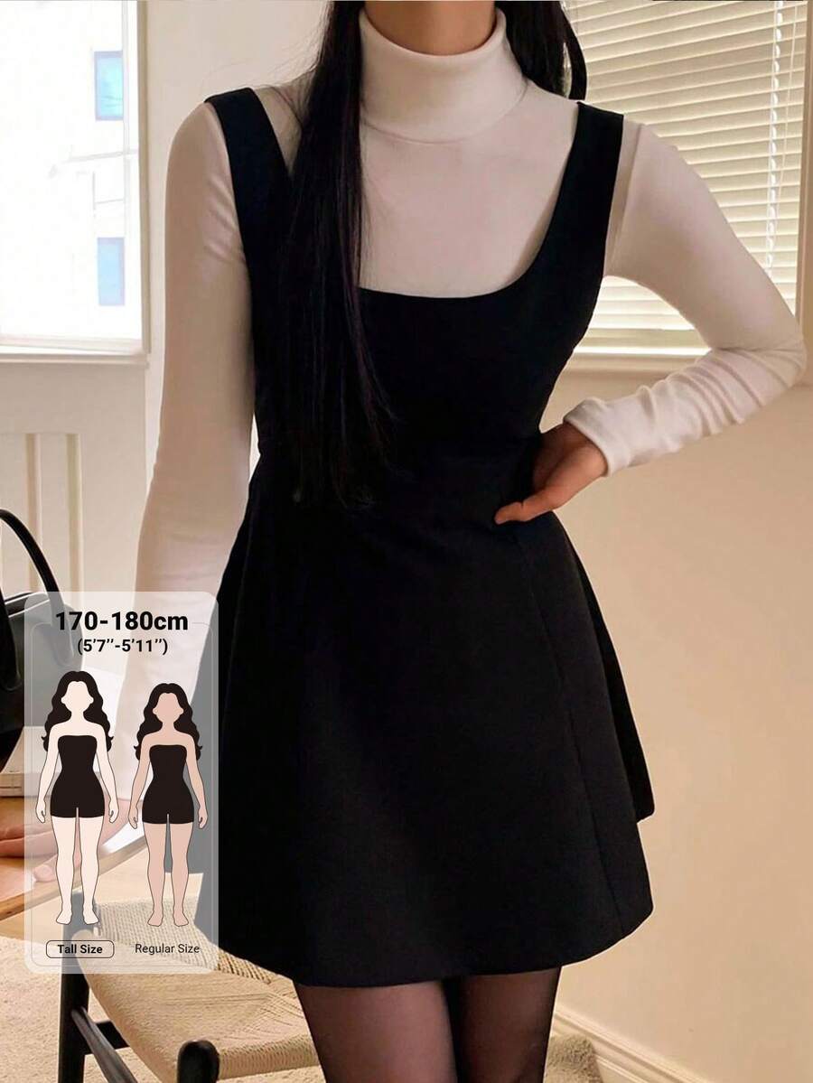 Dazy Tall Women's Elegant Solid Color Sleeveless Short Dress Vacation - Black - View 1