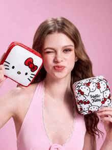 HELLO KITTY AND FRIENDS | SHEIN 迷你蝴蝶結貓咪印花拉鍊收納包，2款可單買或成套，可用於收納衛生棉、耳機、化妝品，女孩日常旅行便攜小包 - 紅白色 - 查看 2