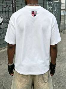 PEPSI X SHEIN Men's Shield Badge Print Crew Neck Short Sleeve T-Shirt, American Vintage Collegiate Style - White - View 2