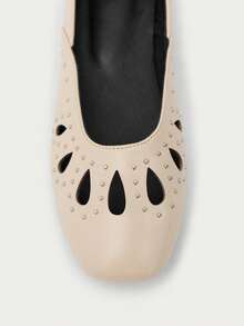 Nöista Ecru Ballet Flat With Laser-Cut Details And Metallic Studs, Combining A Feminine Silhouette With A Boho Touch. Fall Shoes - Apricot 3 - View 5