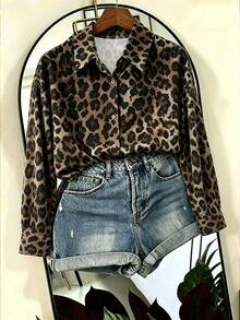 Resyla Kemeja Leopard Lengan Panjang Vintage Wanita, Kancing Depan, Longgar, Kasual, Kerah, Blus, Atasan Musim Gugur, Gaya Musim Gugur Terbaru - MultiWarna - View 1