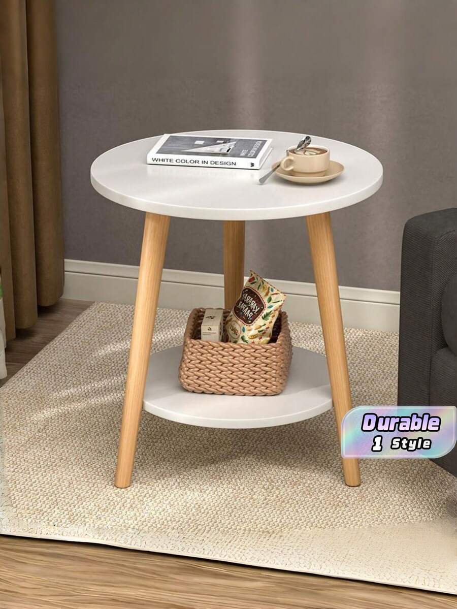 2-Tier Round Side Table / Nightstand – Modern White End Table For Living Room And Bedroom – Easy To Assemble - White - View 1