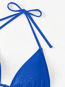Swim SXY Women's Solid Color Halter Strap Sexy Bikini Set & Cover-Up Skirt For Vacations, Summer Beach - Royal Blue - View 3