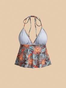 Travachic Women's Summer Beach Sun Face Print Halter Tankini Set - Multicolor - View 8