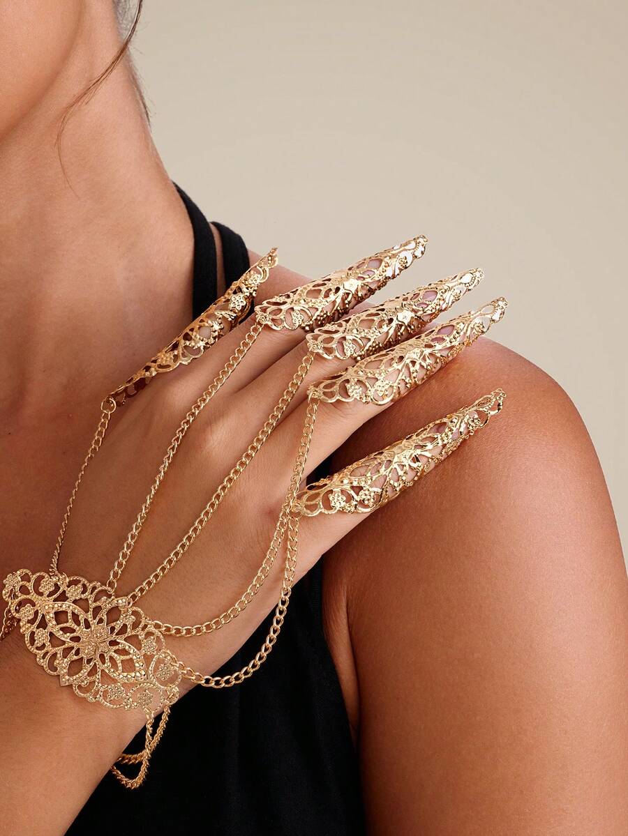 Altistry 1pc Gothic Style Monster Finger Chain Punk Spike Nail Finger Ring Bracelet - Type 1 - View 1
