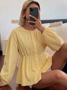 DAZY 女款圓領蝴蝶結寬鬆版型襯衫 - 黃色 - 查看 5