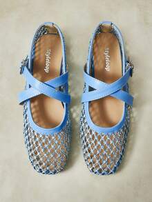 Styleloop Ladies, Willow Nails, Buckles, Flat Shoes. - Light blue - View 1