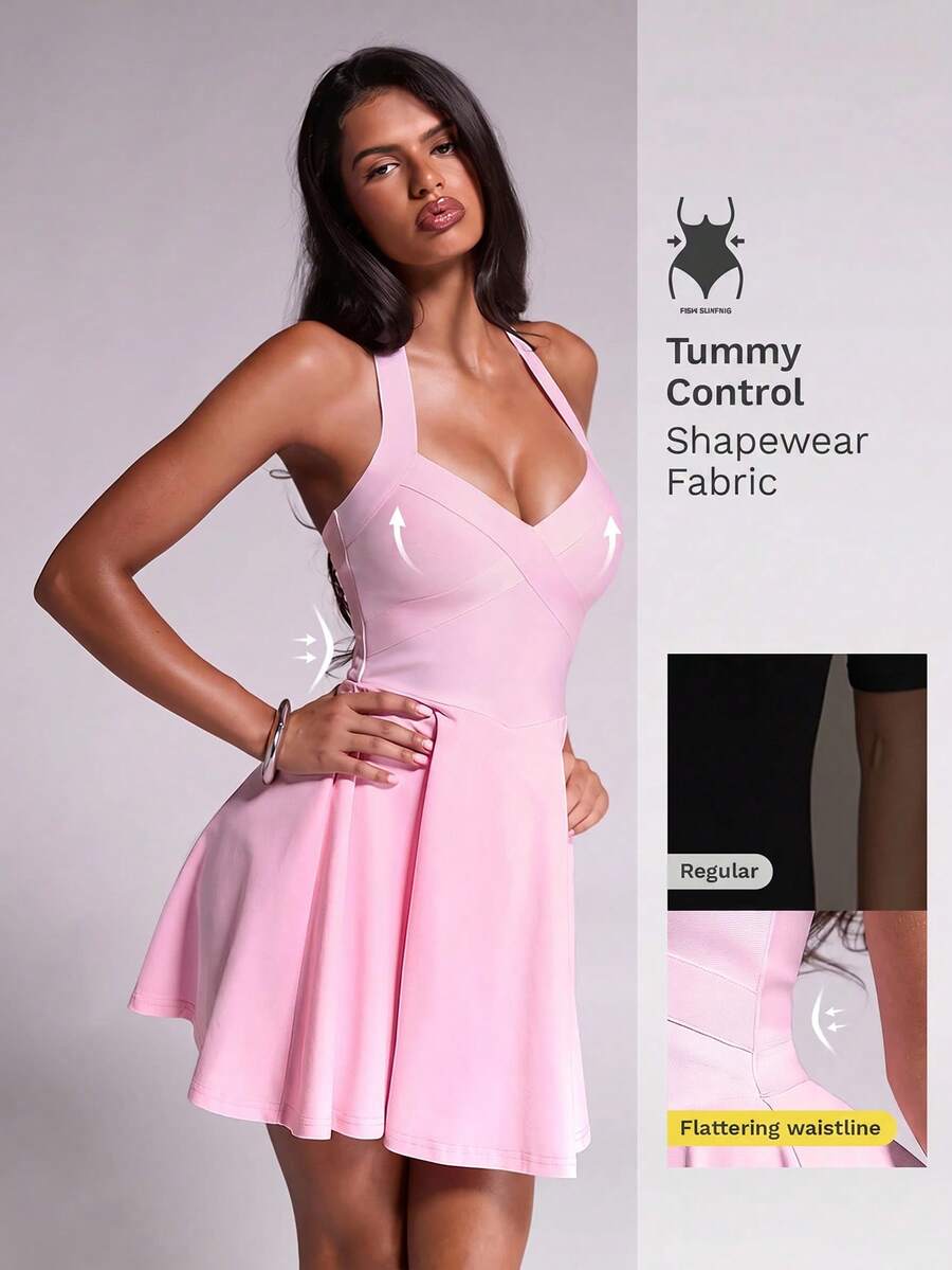 Nuvra Summer Halter Neck Waist-Cinched Sexy Fashion Short Dress - Multicolor - View 1