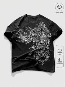 ROMWE MEN Goth Men's Summer Casual Cross Print Short Sleeve T-Shirt - Black - View 1