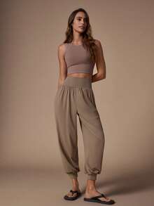 Nuvra Celana Jogger Kasual Wanita Warna Polos dengan Saku - Khaki - View 4