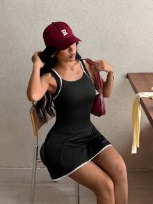 Dewbera Dewbera Women's Colorblock Trim Sleeveless Athletic Sporty Modest Dress Gym Black And White Summer - Black - View 6