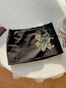 Attitoon 女款休閒超低腰迷你裙，Y2K風格，珠飾刺繡，休閒女裙，夏季女裙，黑色裙 - 黑色 - 查看 6