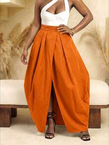 BamGlimmer Holiday Vacation New Design Plus Size Orange Plus Size Skirt, Fashionable Vibrant Vacation Hip-Hop Casual Style, Suitable For Travel, Vacation, Daily Wear, Back To School, Party, Gathering - Orange - View 4