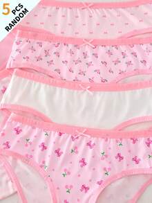 Teen Girls Minimalist Fashion Bow Series Comfortable 5-Piece Set Triangle Panties - Multicolor - View 3