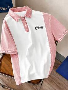 Manfinity Joysei Men's Colorblock Patchwork Short Sleeve Polo Shirt - Pink - View 5