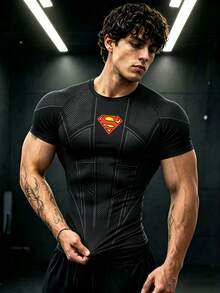 SUPERMAN X SHEIN Acti Log 男士拼色休閒百搭日常旅行運動T恤 - 彩色 - 查看 4