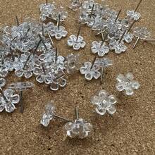 30Pcs/50Pcs/100Pcs Transparent Flower Shaped Push Pins, Five-Petal Flower Design Office Decorative Thumbtacks, Plum Blossom Shape Pins, Back To School Supplies - Multicolor - View 5