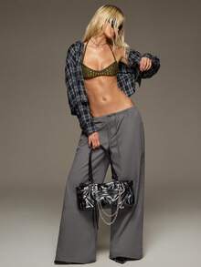 BAD SUNDAY Women's Autumn All-Match Drawstring Wide Leg Long Pants, Versatile Street Dance Y2K Casual Streetwear Formal Everyday Work Charcoal Gray - Grey - View 3