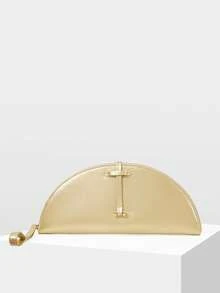 MOTF WOMEN'S FASHION HALF-MOON CLUTCH BAG, BRIGHT GOLD, SIMPLE HANDBAG, FOR DAILY, COMMUTING, BANQUETS, DRESS MATCHING - Gold - View 1
