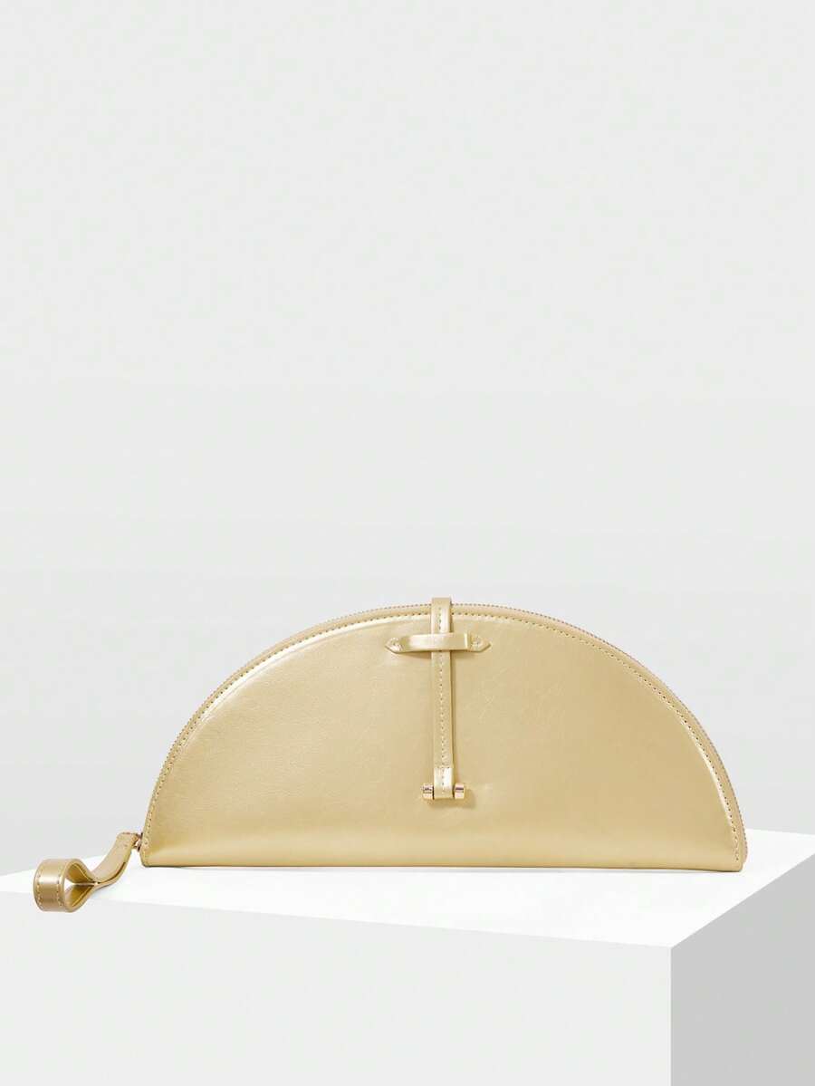 MOTF WOMEN'S FASHION HALF-MOON CLUTCH BAG, BRIGHT GOLD, SIMPLE HANDBAG, FOR DAILY, COMMUTING, BANQUETS, DRESS MATCHING - Gold - View 1