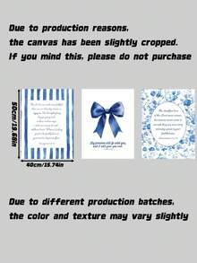 3Pcs Cute Minimalist Christian Bible Verse Wall Art Set – Blue Ribbon Cottagecore Preppy Canvas Print, Girly Aesthetic Room Dorm Decor, Gift (Unframed) - multicolor - View 9