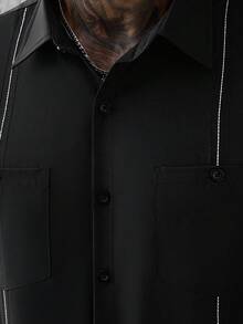 Manfinity Homme 男士拼色短袖襯衫與長褲休閒日常穿搭 - 黑色 - 查看 5