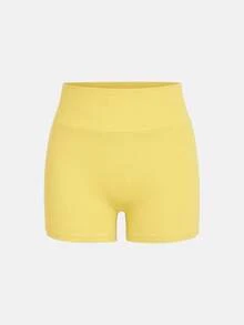 SHEIN Girlism Bộ 4 quần short yoga cạp cao len dệt màu trơn phong cách thường ngày cho bé gái tuổi teen, mùa xuân/hè - Nhiều màu - Xem 12