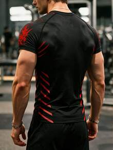 GymBeat 男士對比色印花短袖修身運動T恤 - 彩色 - 查看 2
