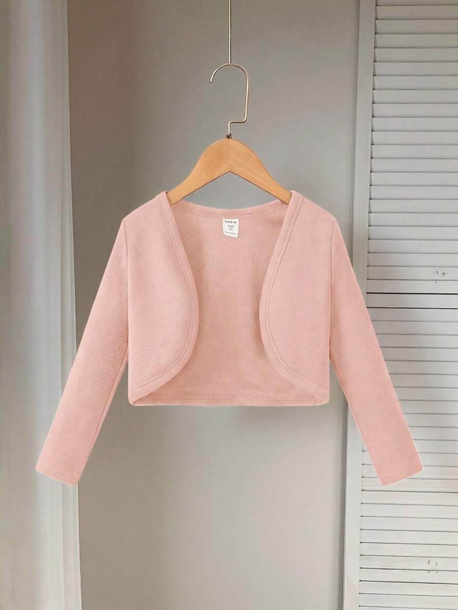 SHEIN Young Girl Solid Color Knitted Cardigan Long Sleeve Jacket - Baby Pink - View 1