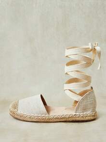 Styleloop Ladies, Straw Twine, Herringbone Straps, Flat Shoes. - Apricot - View 1