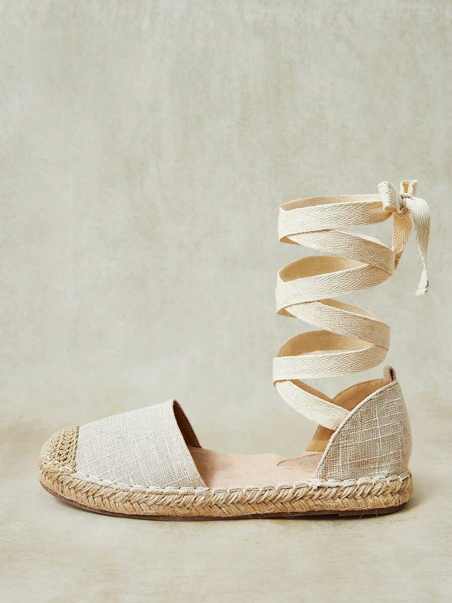 Styleloop Ladies, Straw Twine, Herringbone Straps, Flat Shoes. - Apricot - View 1