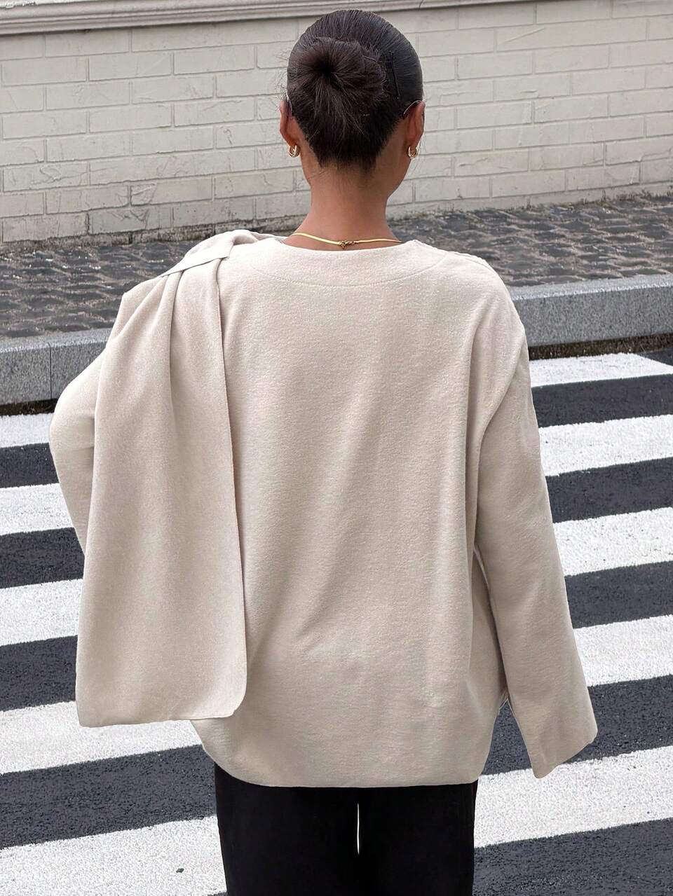 Solid Color Loose Shawl Elegant Casual Autumn/Winter Wool Coat For Women