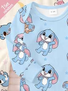 SHEIN 【1件隨機發送】混版印花新生兒睡衣，可愛考拉、獨角獸、杯子蛋糕卡通印花長袖連身衣，柔軟面料，舒適親膚，適合男嬰女嬰休閒日常穿著 - 彩色 - 查看 4