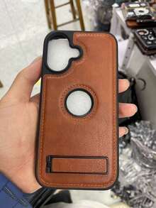 1pc Premium PU Leather Textured Phone Case With Stand, Shockproof, Compatible With IPhone 17 Pro Max Plus - Brown - View 8